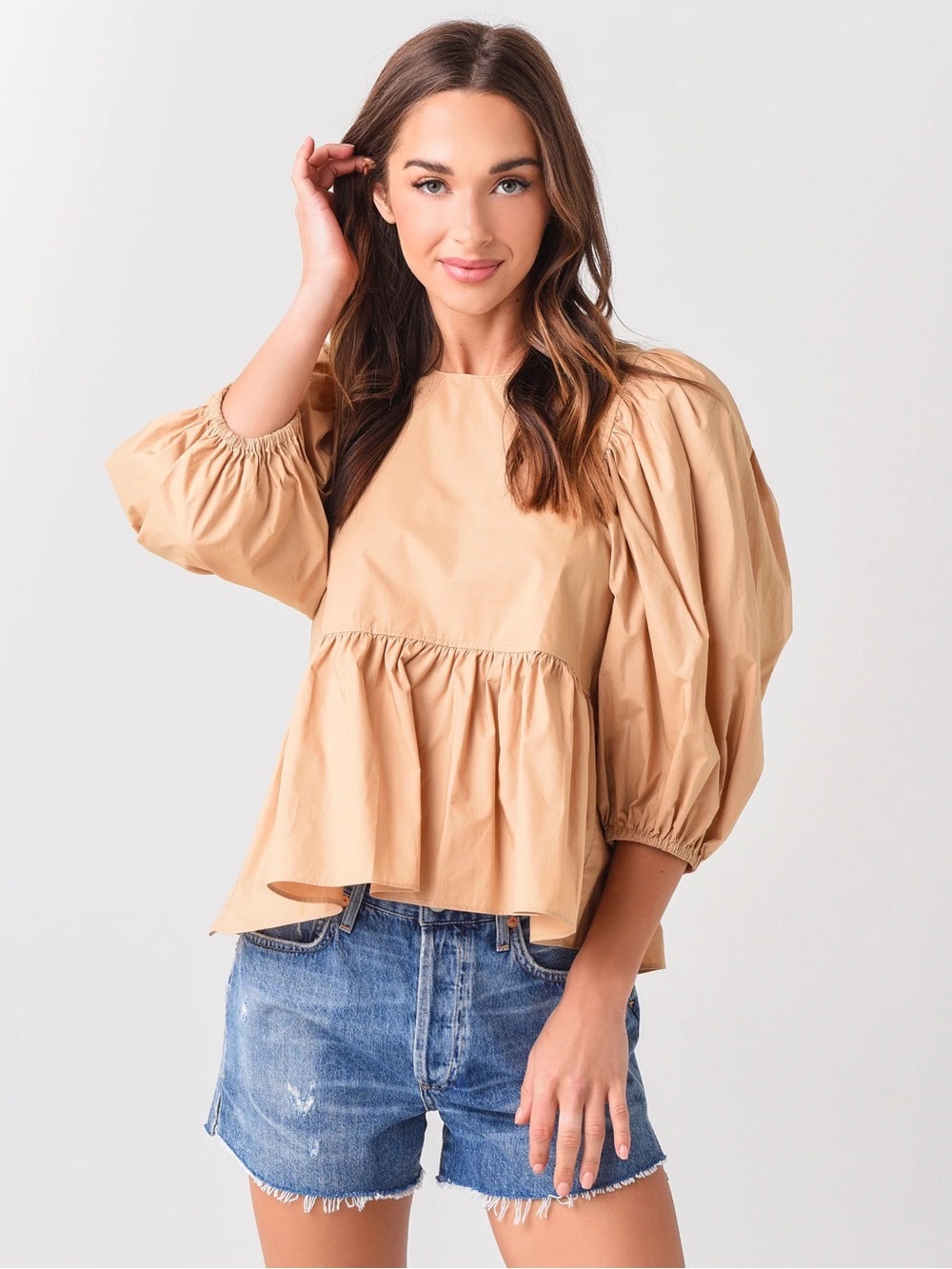 Hunter Bell Harlow Puff Sleeve Top in Oatmeal Size Large
